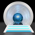 Futuristic Tunnel Interior With Circular LED Light Rings Blue Glow And Reflective Floor
