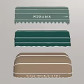 Colorful Striped Shop Awnings With Business Signs For Pizzeria And Café