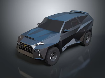 Futuristic Dark Blue SUV With Angular Geometric Exterior Design And Reflective Surface 3d model