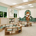 Artistic Library Interior With Curved Bookshelves Green Accents And Natural Light
