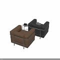 Black Leather Single Sofa With Metal Frame And Side Table With Blanket
