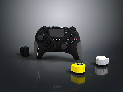 Black Game Controller With Display And Small Accessories Including Yellow White Components 3d model