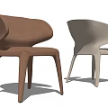 Modern Brown and Beige Leather Dining Chairs with Curved Back Design 3d model