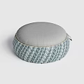 Round Teal Woven Ottoman With Gray Cushion And Minimalist Design For Living Room