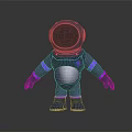 Blue And Purple Astronaut Toy With Dark Background And Reflective Base Design