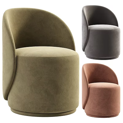 Modern Minimalist Single Chair with Curved Back Round Seat Olive Green Gray Brown 3d model