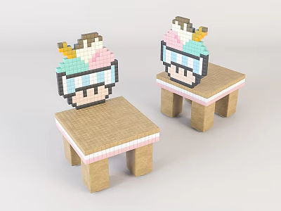 Modern Children's Chair Children's Cartoon Wooden Stool 3d model