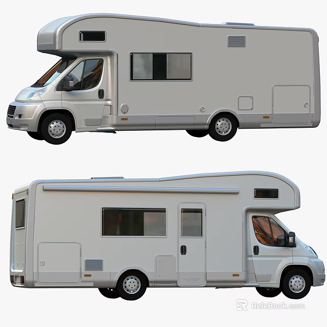 Two White Modern RV Exterior Designs With Windows And Side Doors 3d model 