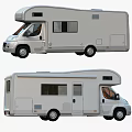 Two White Modern RV Exterior Designs With Windows And Side Doors