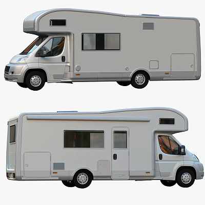 Two White Modern RV Exterior Designs With Windows And Side Doors 3d model