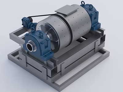 Industrial Equipment With Cylindrical Drum Blue Components And Metal Base 3d model