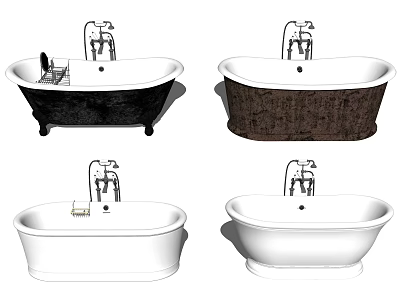 Various Bathtub Designs With Different Colors Bases Faucets And Shelf For Bathroom 3d model