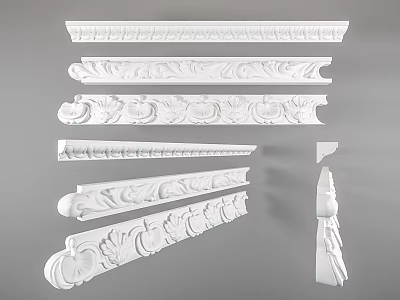 Ornate Decorative Gypsum Cornice Mouldings With Various Intricate Carved Patterns 3d model