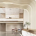 Modern Beauty Hair Salon Interior With Wavy Ceiling White Reception Counter And Marble Floor