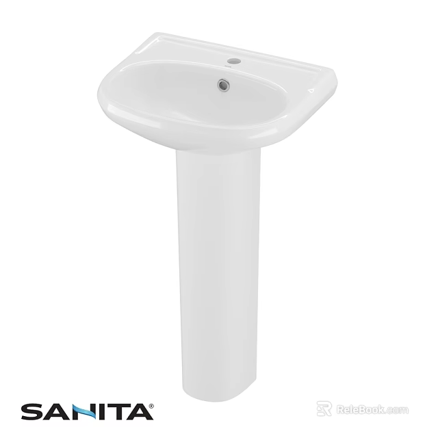 White Ceramic Pedestal Washbasin with Smooth Surface and Single Faucet Hole 3d model 