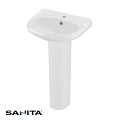 White Ceramic Pedestal Washbasin with Smooth Surface and Single Faucet Hole