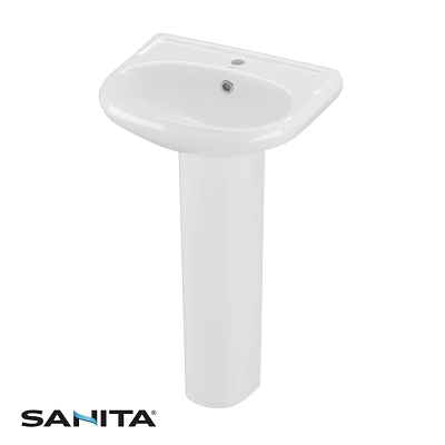White Ceramic Pedestal Washbasin with Smooth Surface and Single Faucet Hole 3d model