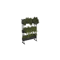 Decorative Ornament Set With Multi Tiered Black Metal Shelf And Lush Green Hanging Plants