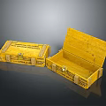 Yellow Wooden Boxes With Open And Closed Lids And Shipping Labels