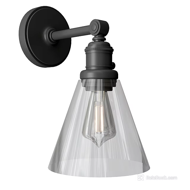 Industrial Style Black Metal Wall Light With Clear Glass Shade And Classic Design 3d model 
