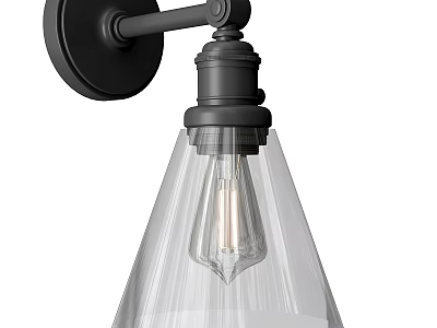 Industrial Style Black Metal Wall Light With Clear Glass Shade And Classic Design 3d model