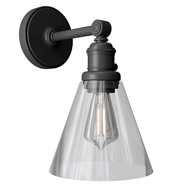 Industrial Style Black Metal Wall Light With Clear Glass Shade And Classic Design 3d model