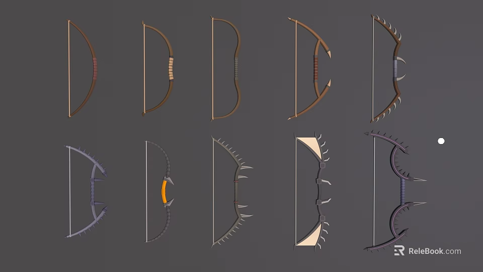 Various Designed Bows As Traditional And Modern Weapon With Different Decorative Elements 3d model 