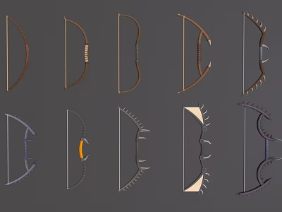 Various Designed Bows As Traditional And Modern Weapon With Different Decorative Elements 3d model
