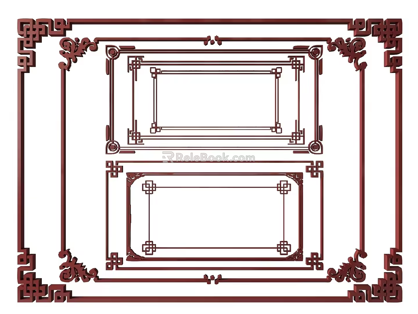 New Chinese Style Flower Lattice Window Carved Hollow Carved Window Corner Carved Gypsum Line Carved Window Pattern Carved 3d model