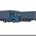 Two Blue Functional Freight Trucks With Long Cargo Trailers And Cab Design
