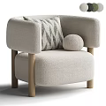 Modern Single Sofa With Light Beige Linen Fabric Wooden Legs And Decorative Pillow