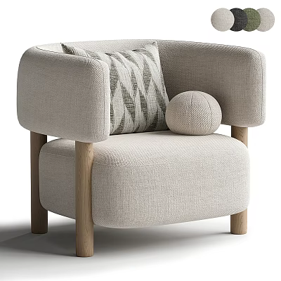 Modern Single Sofa With Light Beige Linen Fabric Wooden Legs And Decorative Pillow 3d model