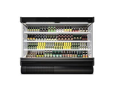Black Commercial Display Refrigerator With Glass Door And Multi Layer Beverage Storage 3d model
