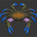 Toy Crab with blue legs orange spotted back pink parts and green claws