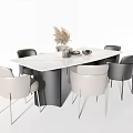 Modern Rectangular Dining Table With Beige And Gray Chairs And Decorative Items 3d model