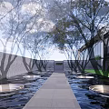 Modern Entrance Gate Design With Stone Wall Metal Canopy And High Rise Building