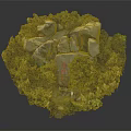 Wood and Stone Landscape Model with Green Trees and Natural Scenery