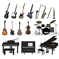 Collection of Assorted Musical Instruments Including Guitars Saxophone Drums And Piano
