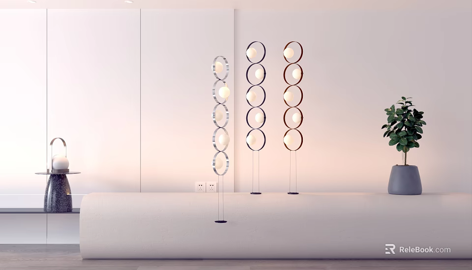 Modern Floor Lamps with Circular Rings for Minimalist Living Room Interior 3d model 