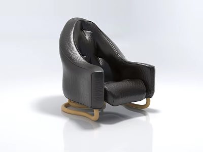 Modern Black Leather Single Chair With Comfortable Design And Wooden Legs 3d model