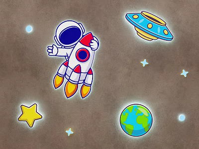 Children's Room Cartoon Night Light Astronaut Neon Space Wall Decorations Pendant 3d model
