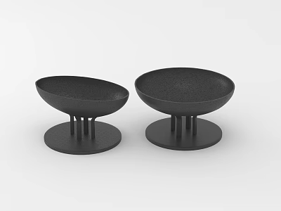 Two Black Ceramic Vessels With Modern Minimalist Design And Pedestal Base 3d model