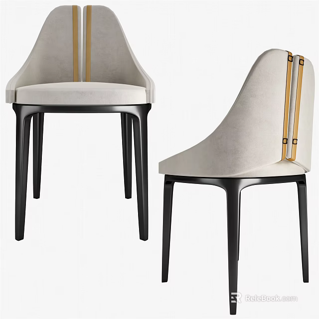 Modern Upholstered Dining Chairs With Beige Fabric Black Legs And Gold Accent Stripes 3d model 