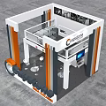 Capstone Mining Equipment Exhibition Booth with White Gray Orange Structure and Display Screens 3d model