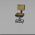 Yellow Checkered Upholstered Chair With Spring Connection And Wheeled Silver Base