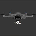 Gray Drone With Four Propellers Blue Blades And Bottom Mounted Camera 3d model