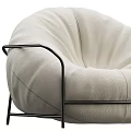Modern Beige Fabric Bean Bag Chair With Black Metal Frame And Cozy Minimalist Design