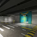 Spacious Underground Parking Lot With C10 Zone Blue Yellow Walls And Lane Markings