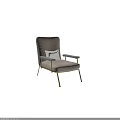 Beige Fabric Single Chair With Golden Metal Frame Gray Armrests And Fluffy Cushion
