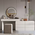Elegant Modern Dressing Table Interior With White Round Mirror Drawers Stool And Decor Items 3d model